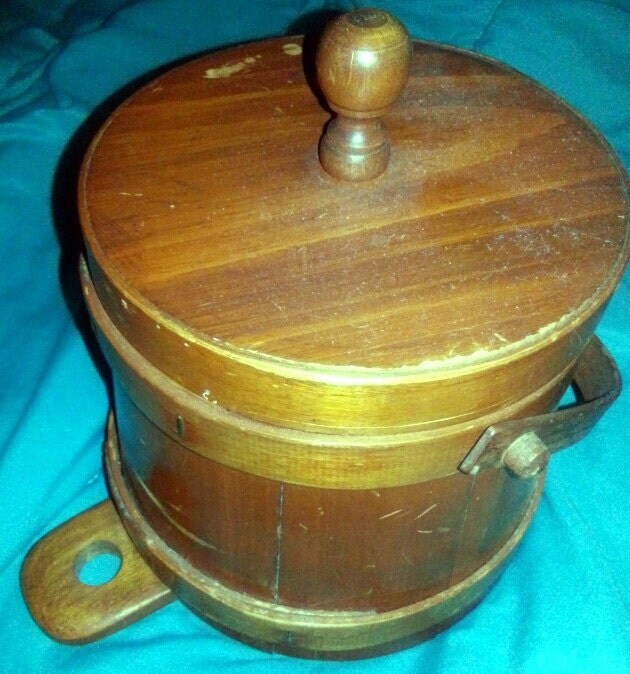 Vintage 1940 Firkin Wooden Medium Wood Craft Bucket, Lamp Bucket, Yarn