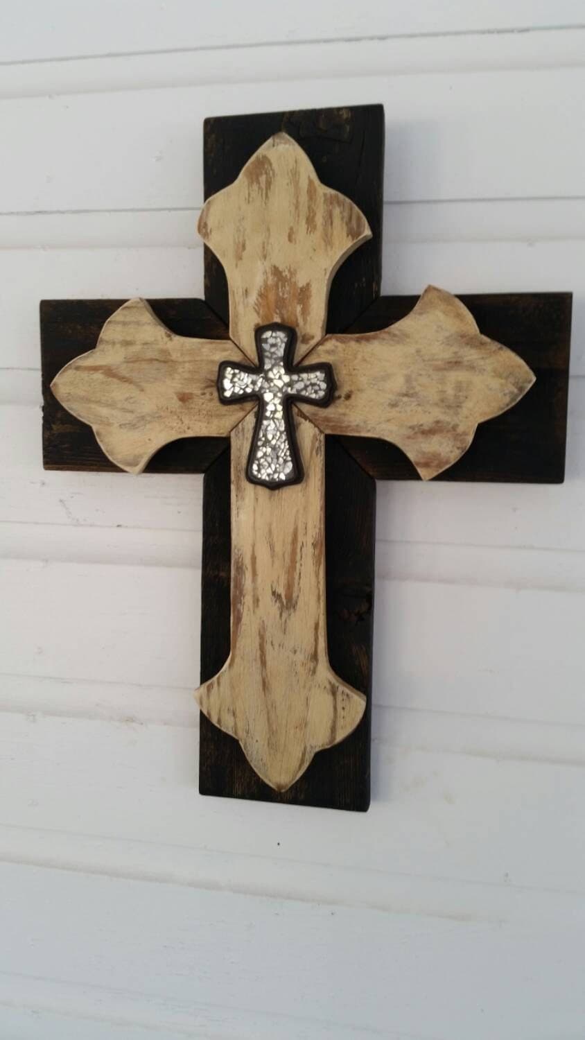 Unique Shabby Chic Wall Cross SALE Rustic Wood Wall Hanging