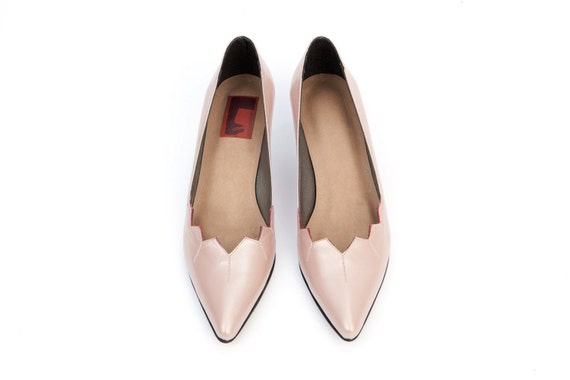 Womens Leather Shoes Grace Kelly Light Blush Pink Pumps Low