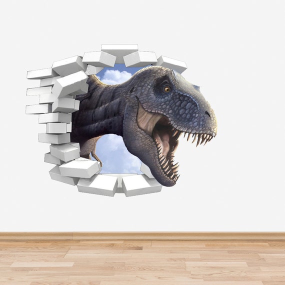 Dinosaur Wall Decal TRex Coming Through Wall Sticker Boys