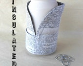 Teacher Can cozy, Insulated fabric coozie for cans or bottles, Newspaper, Dictionary