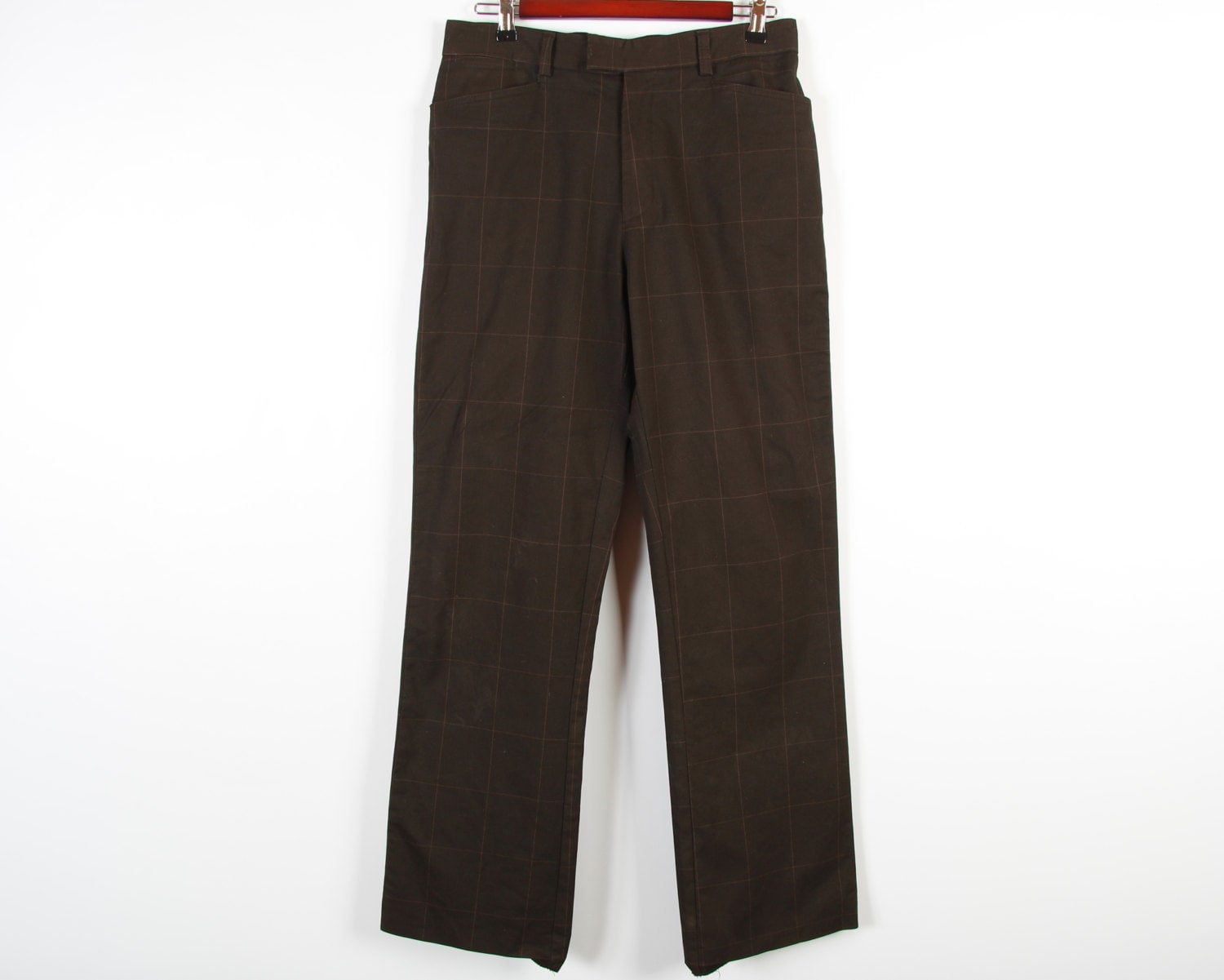 Brown Checkered Plaid Men Pants Loose Classic Formal Pants