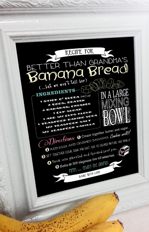 Banana Bread Art Recipe Chalk Chalkboard by DigitalDecobyKendra