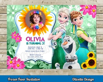 Frozen Fever Invitation for Birthday Party with photo, Frozen Printable, Frozen Invitation Customized Thank You Card Inluded! - Digital File