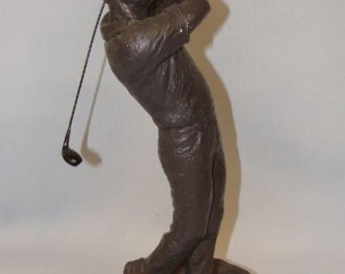 Storewide 25% Off SALE Vintage Active Golfer Posed in Full Swing on The Back 9 Set in a Lovely Bronze Finish Perfect For Your Avid Golf Enth