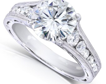 Oval Moissanite and Halo Diamond Engagement Ring 2 CTW by Kobelli
