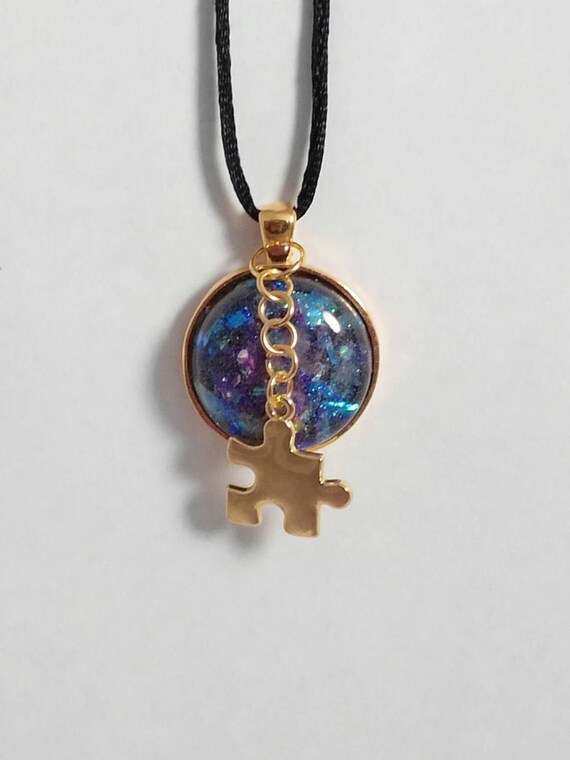 autism necklace autism awareness jewelry puzzle by GenevasSky