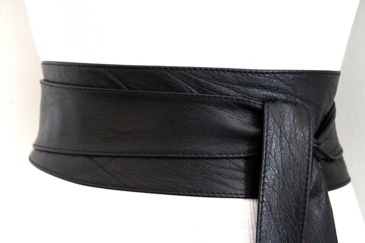 Black Soft Belt Obi Leather wrap tie Leather Obi by LoveYaaYaa