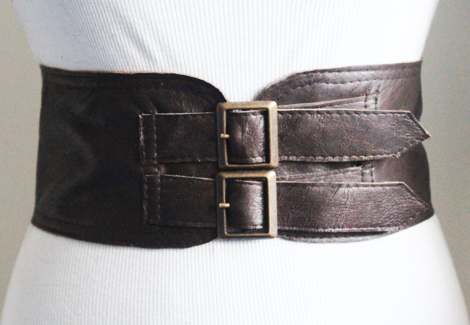 Dark Brown Corset Leather Two Buckle Belt Brown Belt