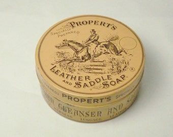 Propert's Leather and Saddle Soap Tin/ Made in England/ Advertising Tins/ Horses/ Horse Jumping/ Collectibles