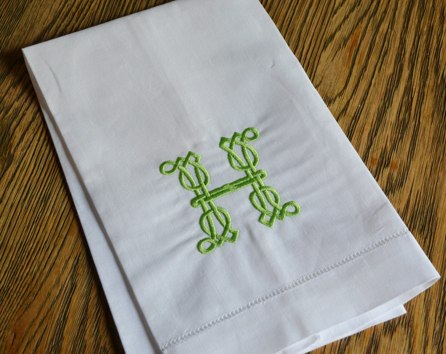 Set of 2 Monogrammed White Linen Guest Towels