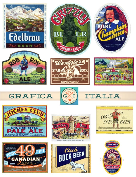 12 vintage beer labels clip art digital downloads printable