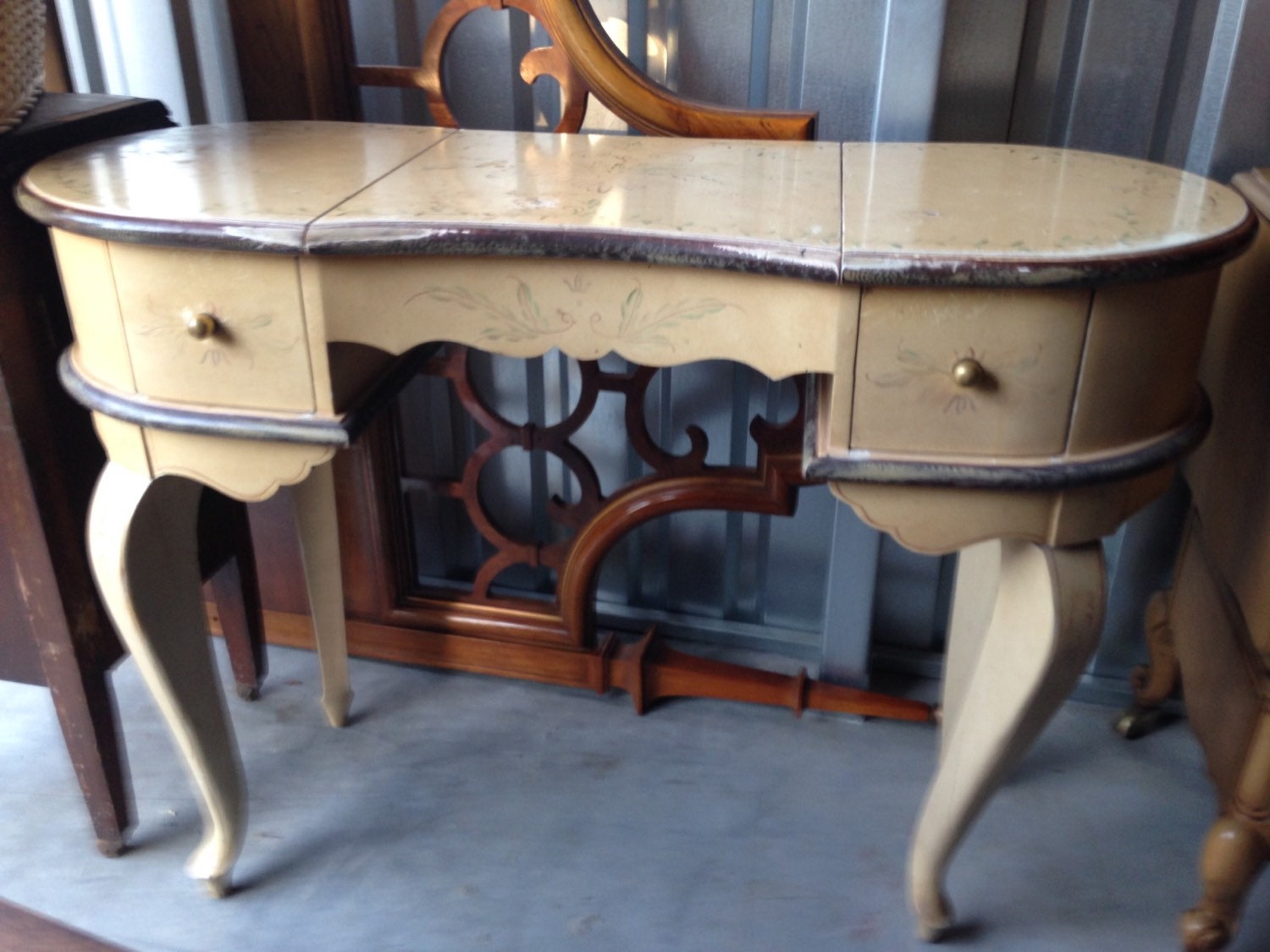 Kidney shaped vanity with pop up mirror by PassionForFlair on Etsy