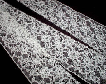 2 3/4" Wide White Embroidered Tulle Lace Trim Vintage 1960s Bridal Lace Trim Made in USA