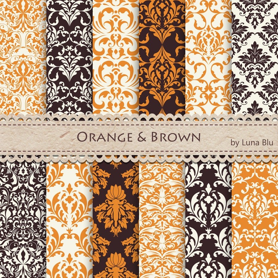 New Item added to my shop:Damask Digital Paper: “Orange and Brown ...