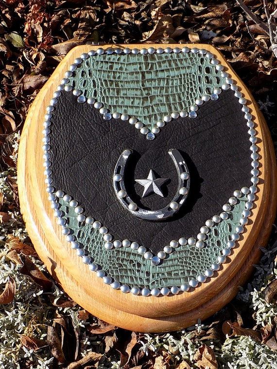 Western Leather Horseshoe and Star Toilet Seat