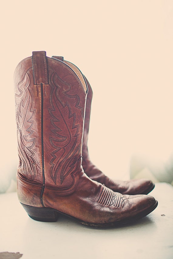 Vintage 80s Cowboy Boots Justin Distressed Warm Brown with