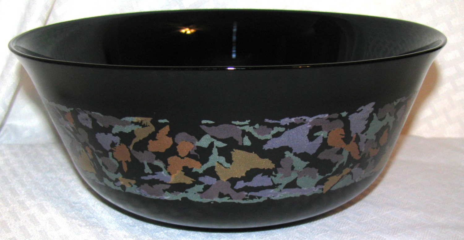 Vintage Arcoroc Large Serving Bowl Black with abstract foil