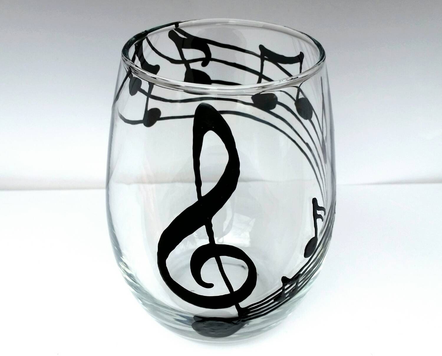 Custom Hand painted Music notes stemless glass