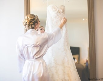 Personalized Mrs. Robe, Satin Bridal Robe with Mrs. Name Embroidered on the Back and Monogram on Front, Bridal lingerie, wedding lingerie