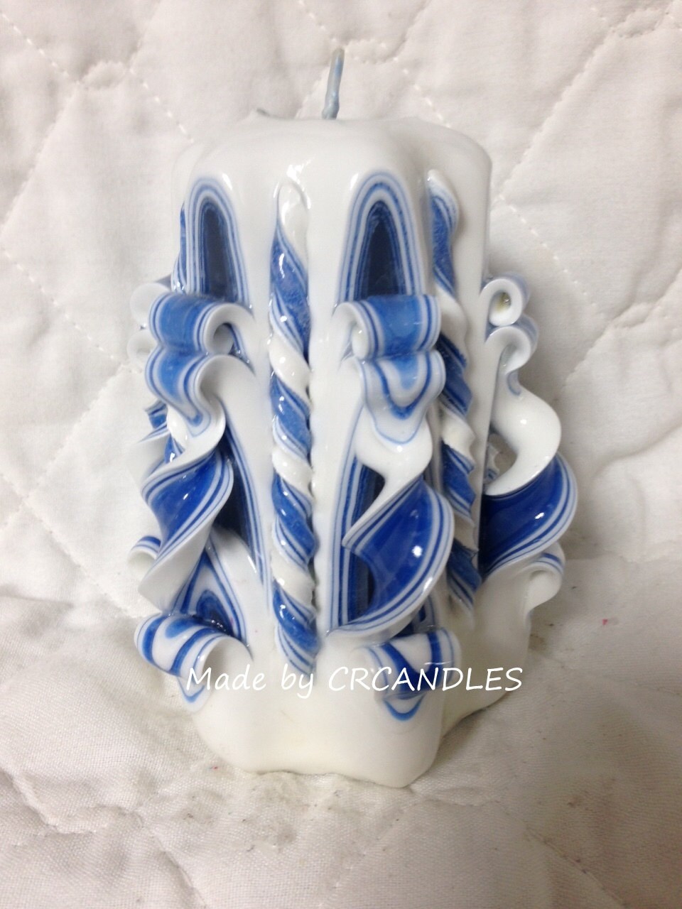 Candle Hand Carved Ribbon Candle Royal Blue color by CASCandleSoap