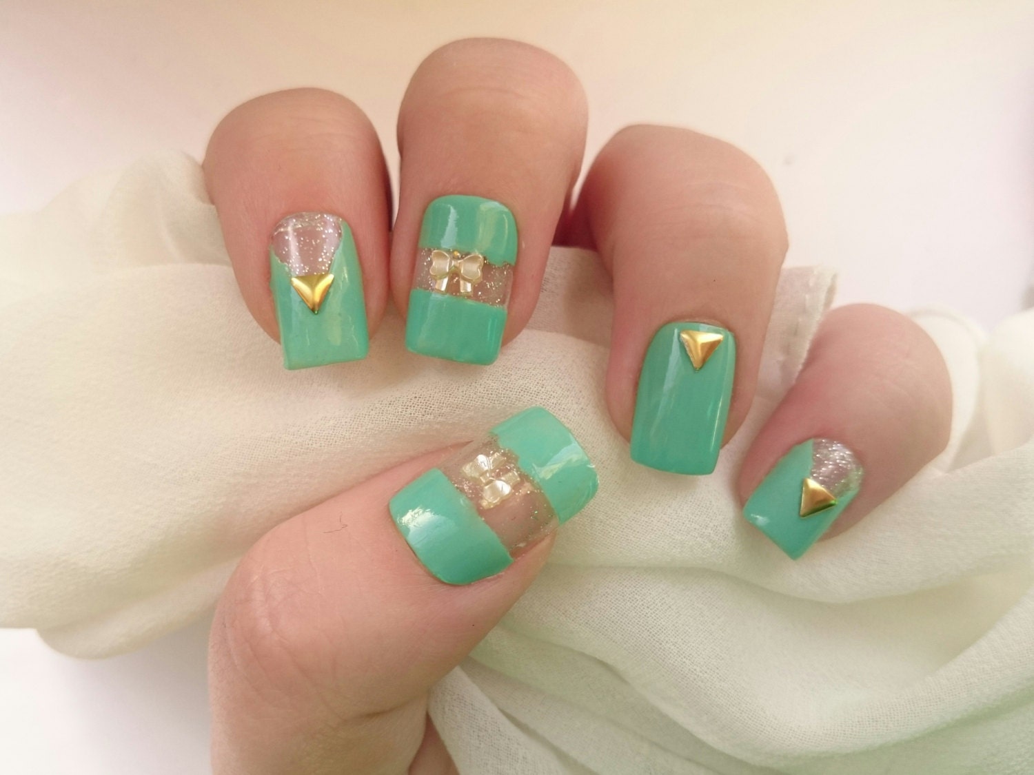 Mint green false nails / fake press on nails / by NicolasNails14