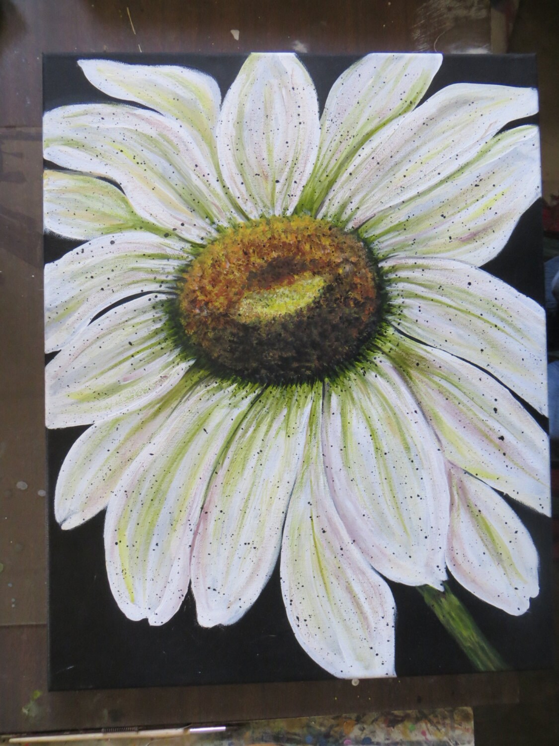 White Daisy Painting 16 x 20 Acrylic on Stretched by TreeTownArt