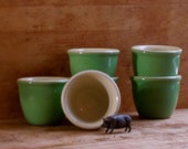 Vintage Custard Cups - Hall Pottery - Set of Six - Spring Green Color - Cottage Retro Kitchen Decor