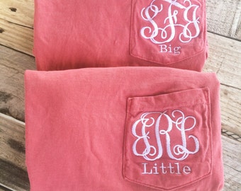 Big Little Shirts, Comfort Colors Sorority Short Sleeve Pocket Tees