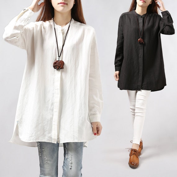 Woman White Shirt Plus Size Linen TunicCotton Shirt by dressladies