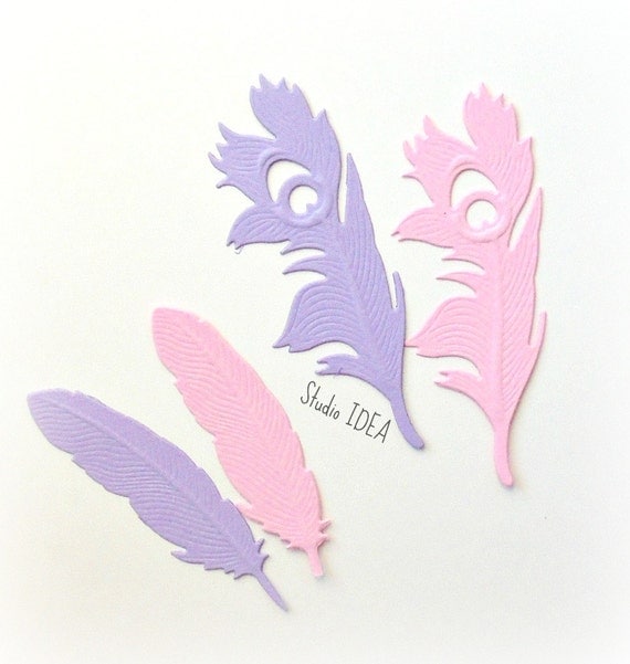 30 Embossed Paper Feather Die cut EmbellishmentsSet by StudioIdea