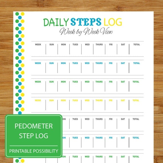 Daily Steps Log Pedometer Step Tracker by PrintablePossibility