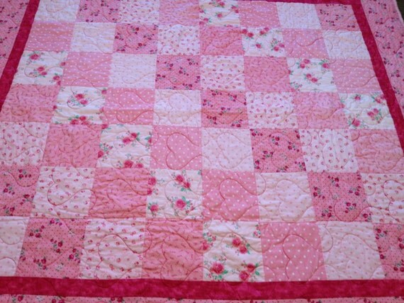 Handmade Breast Cancer Awareness pink ribbon Quilt