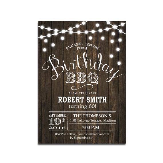 60th Birthday BBQ Invitation / Any Age / Wood Printable Rustic