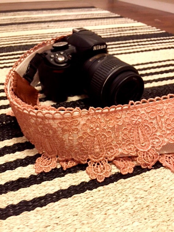 Pink lace camera strap for DSLR Nikon by andalittlebitofstuff