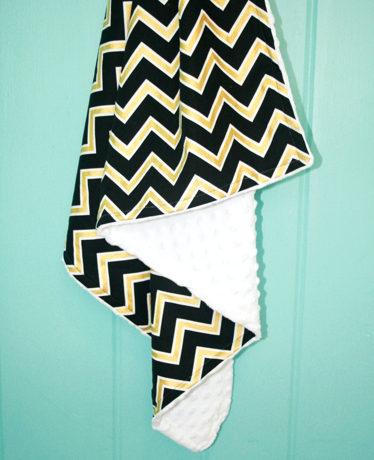 SALE Baby Blanket White Minky Backing Black And by AhoyBoutique