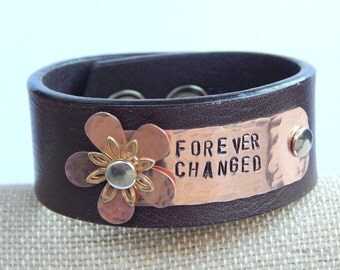 FOREVER CHANGED inspirational stamped Leather Cuff