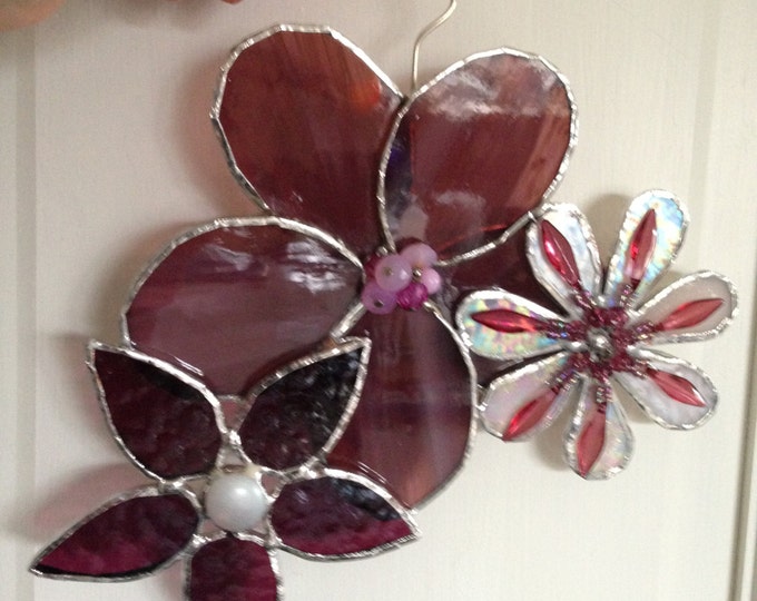 Stained Glass Flower Suncatcher, Pink & Purple