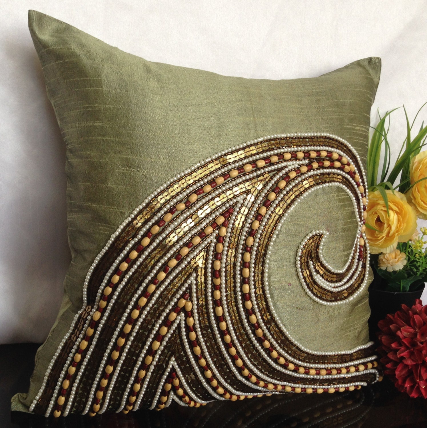 olive green throw pillow