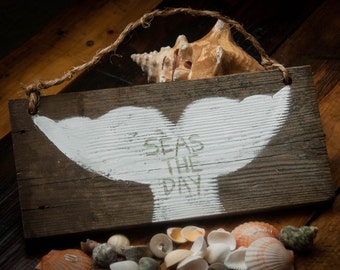 Whale decor Seas the day Rustic beach sign Rustic beach decor Summer decor Lake home decor Beach wood sign Coastal decor Rustic wall hanging