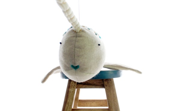 Ready to Ship Oatmeal Hue Narwhal/Handmade Toy/100% Wool Toy/Narwhal/Children's Toy/Plush Toy/Fish Aquatic Toy