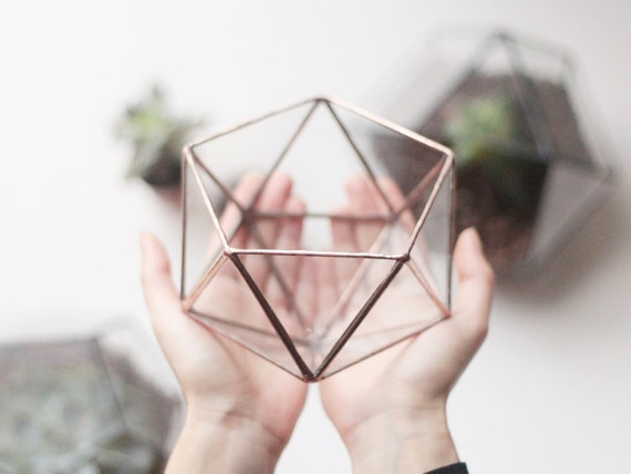 Little Geometric Glass Terrarium / Icosahedron / Handmade Planter / Modern Planter for Indoor Gardening / Ring Pillow Alternative