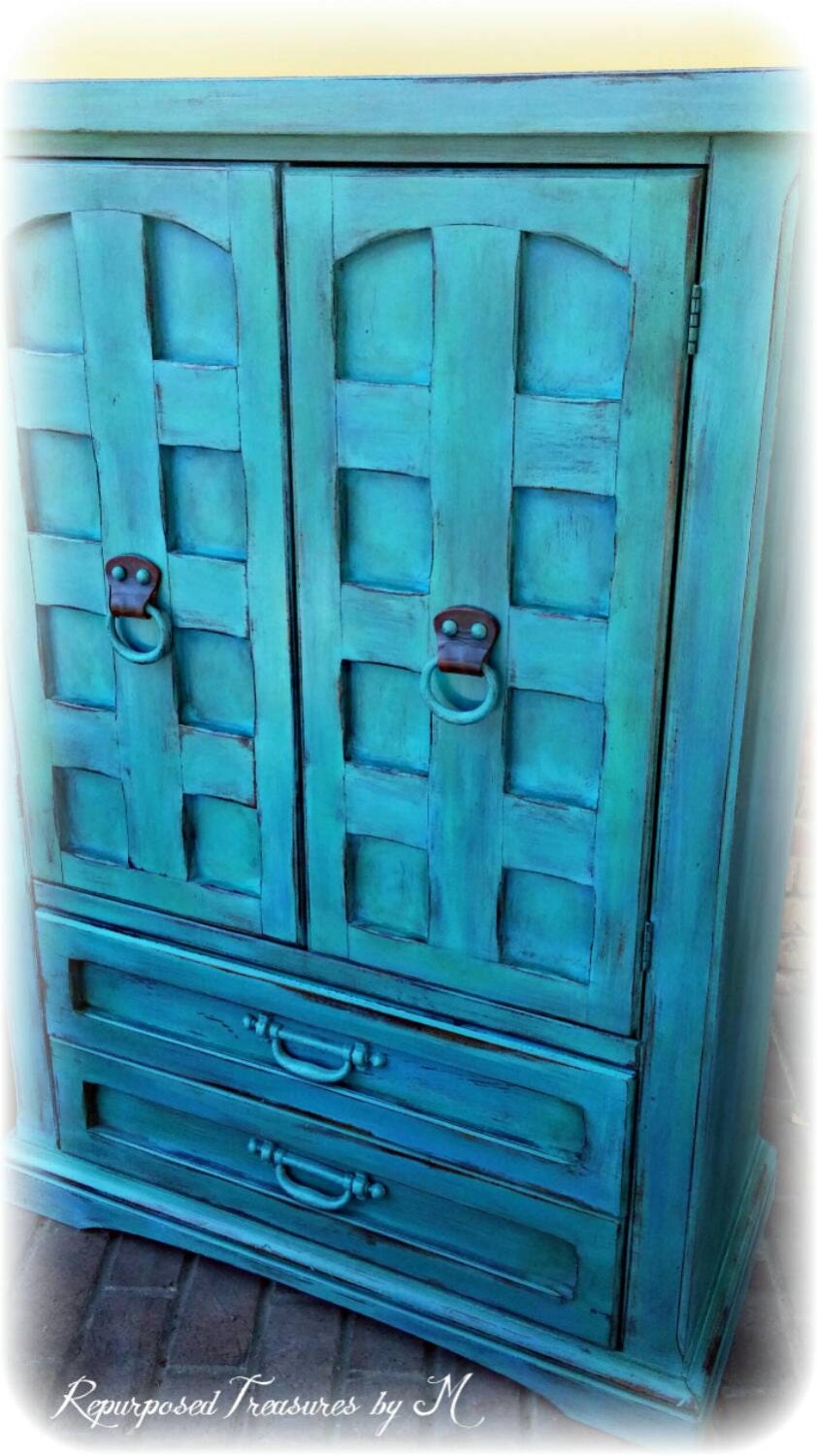 Vintage armoire , turquoise armoire, children’s furniture, wardrobe