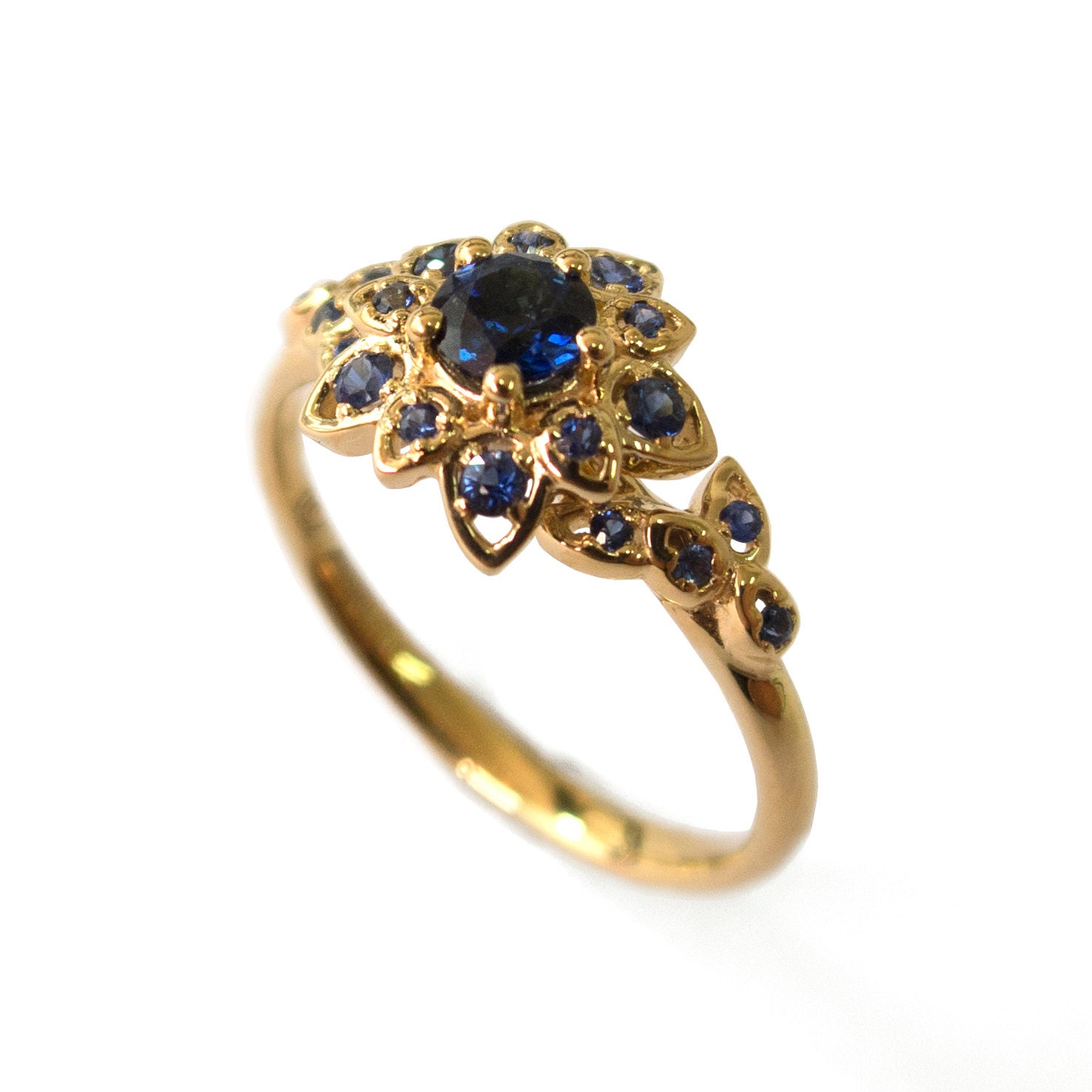 Sapphire Petal Engagement Ring 18K Yellow by DORONMERAVCLASSICS