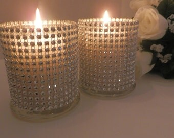 6 Wedding centerpiece vase, Rinestone glass candle holder, Wedding decorations, bling centerpiece, wedding flower vase