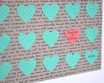 Teal and Pink Wedding- Song Lyric Art, Framed Wedding Vows, Paper Hearts, First Dance Song, Unique Gift for Couple