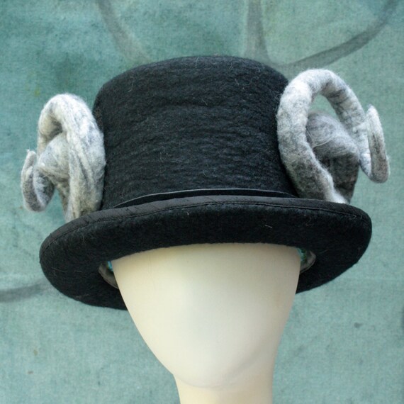 Rams Horn Top Hat Black Top Hat Felt Top Hat Rams by MossFete