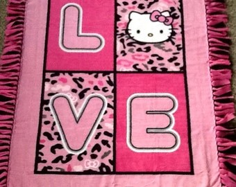 Hello kitty love fleece tie blanket, reversible blanket blanket