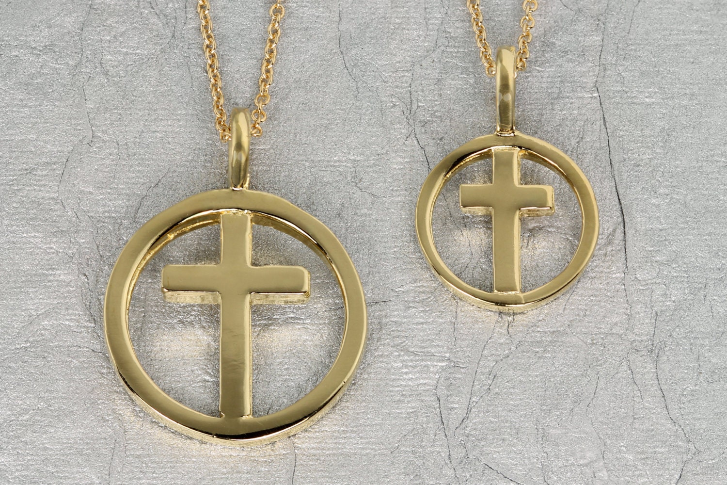 Cross Necklace Yellow Gold Handmade Religious Jewelry