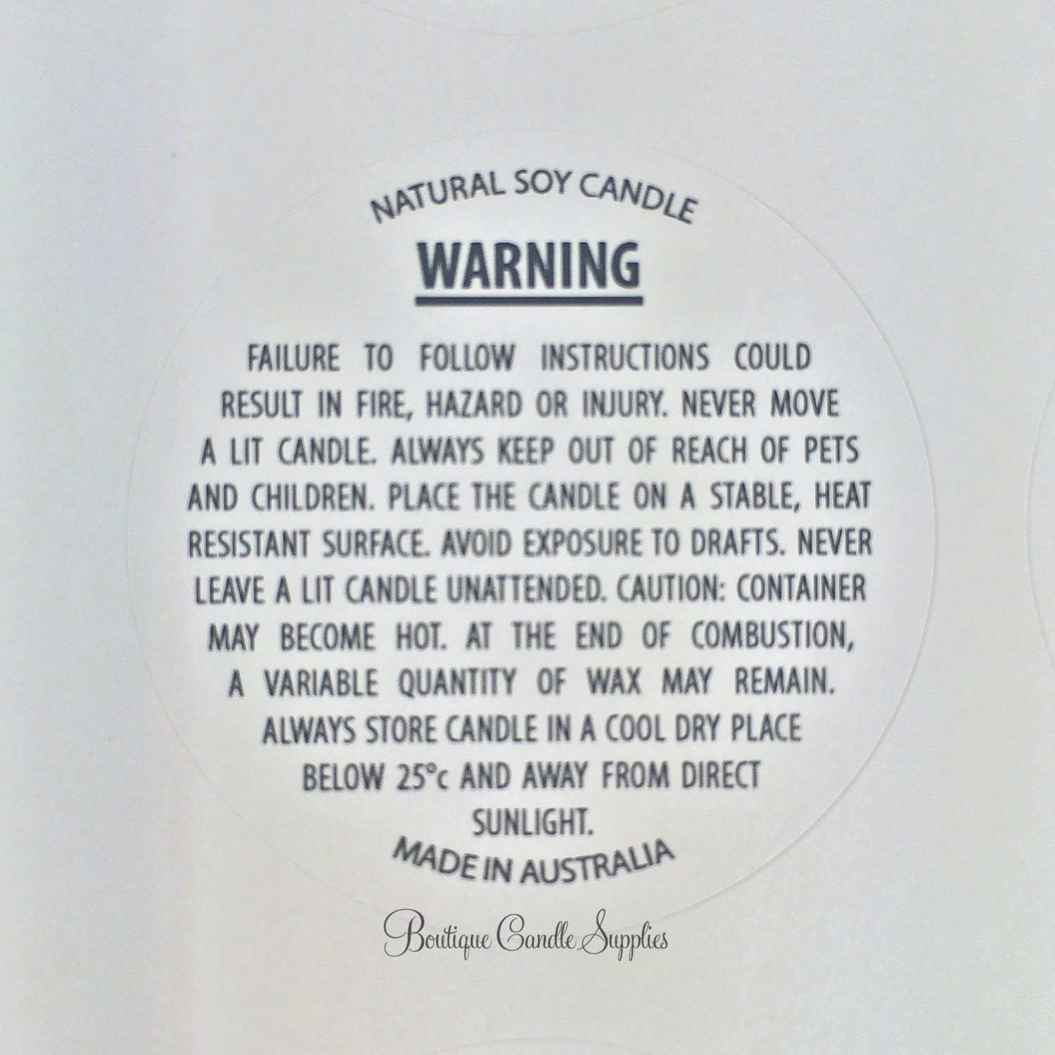 Soy Candle Warning Labels 96 Labels by BoutiqueCandleSupply